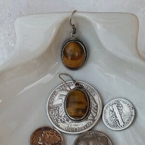 Vintage Sterling & Tigers Eye Earrings